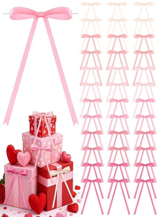 Canlierr 72 Pcs Pink Bows for Gift Wrapping, 5 x 7 Inch Satin Ribbon Twist Tie Bows, Craft DIY Gift Treat Bags Box Decorations for Birthday Valentine's Day Wedding Party - Image 1